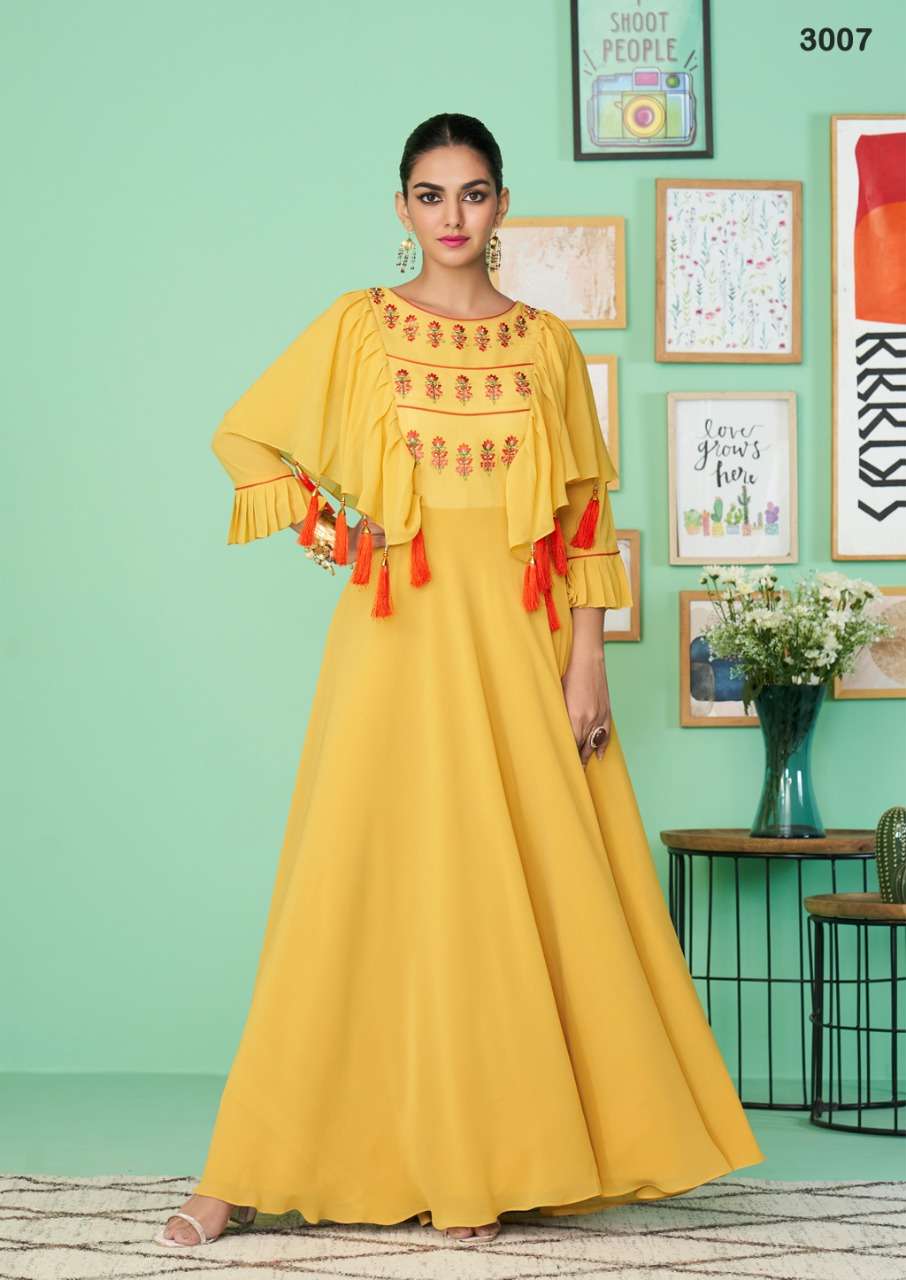 S3forever-Glamore Shine Vol 2 - Georgette-Embroidery-Long-Gown-Kurti-Heavy-Malai-Crape-Inner-3007